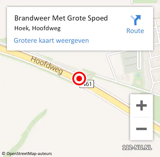 Locatie op kaart van de 112 melding: Brandweer Met Grote Spoed Naar Hoek, Hoofdweg op 1 december 2018 16:39