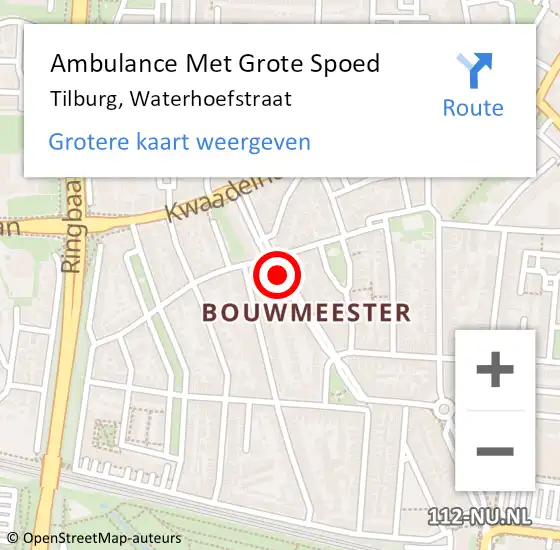 Locatie op kaart van de 112 melding: Ambulance Met Grote Spoed Naar Tilburg, Waterhoefstraat op 1 december 2018 18:11