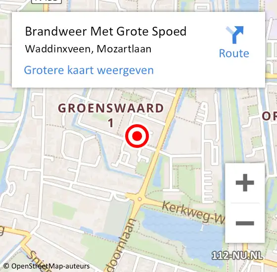 Locatie op kaart van de 112 melding: Brandweer Met Grote Spoed Naar Waddinxveen, Mozartlaan op 16 maart 2014 12:03