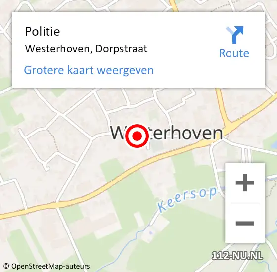 Locatie op kaart van de 112 melding: Politie Westerhoven, Dorpstraat op 1 december 2018 18:55