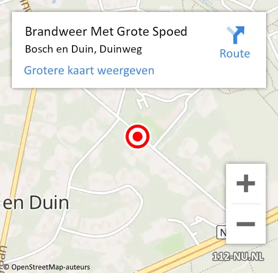 Locatie op kaart van de 112 melding: Brandweer Met Grote Spoed Naar Bosch en Duin, Duinweg op 1 december 2018 18:57