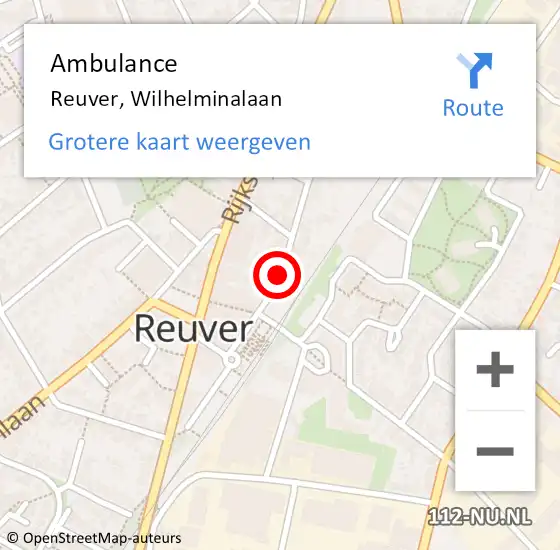 Locatie op kaart van de 112 melding: Ambulance Reuver, Wilhelminalaan op 1 december 2018 19:22