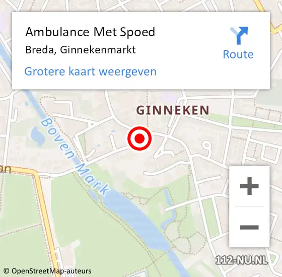 Locatie op kaart van de 112 melding: Ambulance Met Spoed Naar Breda, Ginnekenmarkt op 1 december 2018 19:31