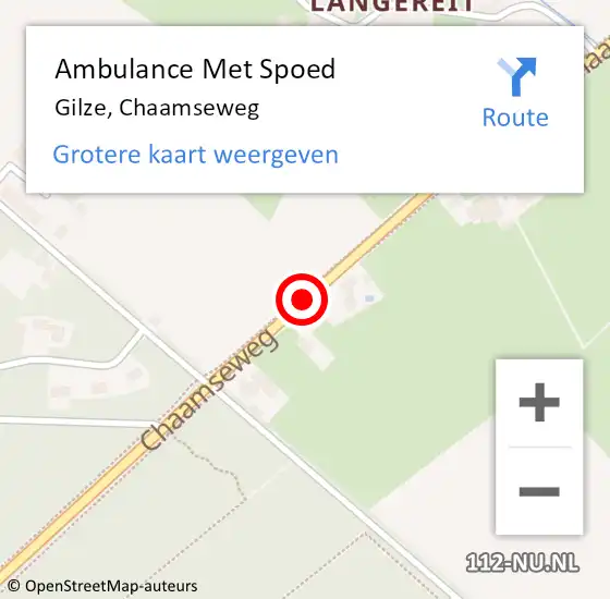 Locatie op kaart van de 112 melding: Ambulance Met Spoed Naar Gilze, Chaamseweg op 1 december 2018 19:58