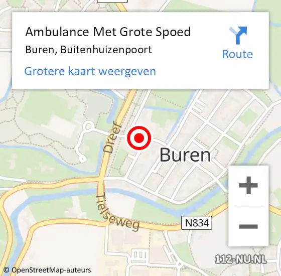 Locatie op kaart van de 112 melding: Ambulance Met Grote Spoed Naar Buren, Buitenhuizenpoort op 1 december 2018 20:00