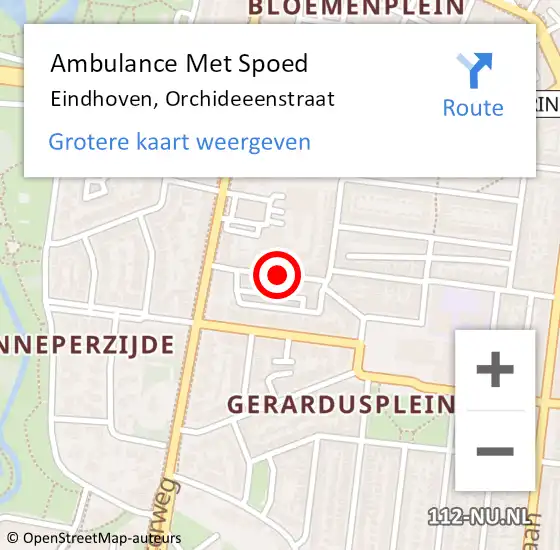 Locatie op kaart van de 112 melding: Ambulance Met Spoed Naar Eindhoven, Orchideeenstraat op 1 december 2018 20:33