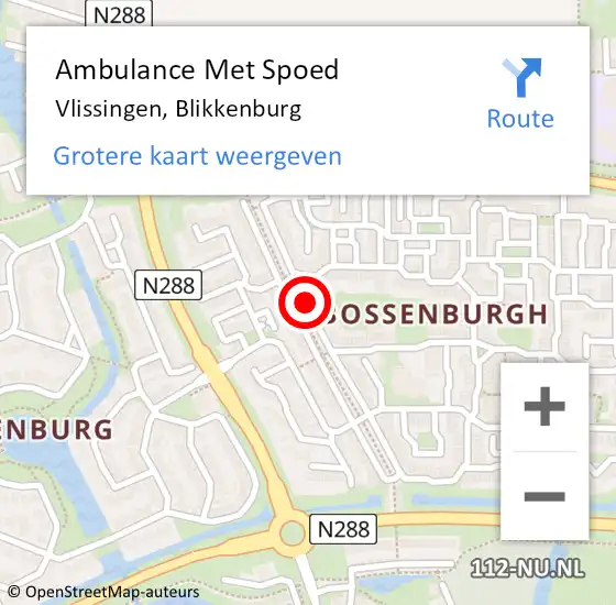 Locatie op kaart van de 112 melding: Ambulance Met Spoed Naar Vlissingen, Blikkenburg op 1 december 2018 21:53