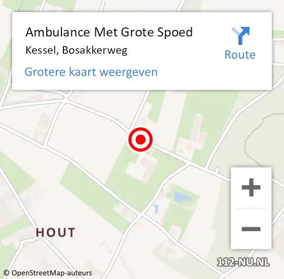 Locatie op kaart van de 112 melding: Ambulance Met Grote Spoed Naar Kessel Lb, Bosakkerweg op 16 maart 2014 12:17