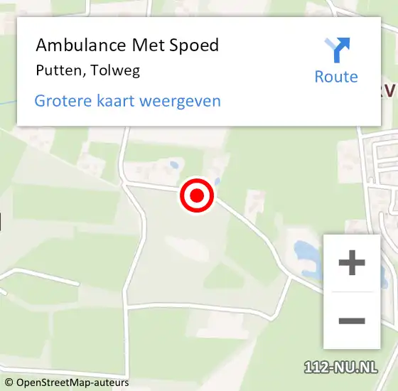 Locatie op kaart van de 112 melding: Ambulance Met Spoed Naar Putten, Tolweg op 1 december 2018 22:13