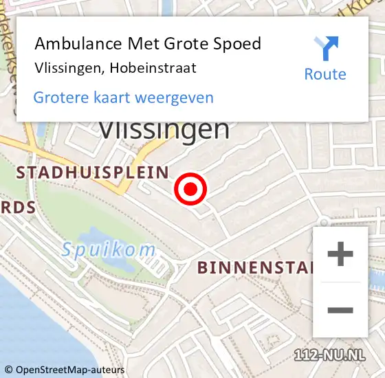 Locatie op kaart van de 112 melding: Ambulance Met Grote Spoed Naar Vlissingen, Hobeinstraat op 1 december 2018 22:28