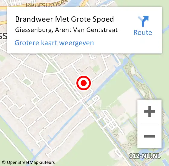 Locatie op kaart van de 112 melding: Brandweer Met Grote Spoed Naar Giessenburg, Arent Van Gentstraat op 1 december 2018 23:09