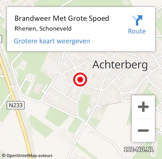 Locatie op kaart van de 112 melding: Brandweer Met Grote Spoed Naar Rhenen, Schoneveld op 2 december 2018 00:32