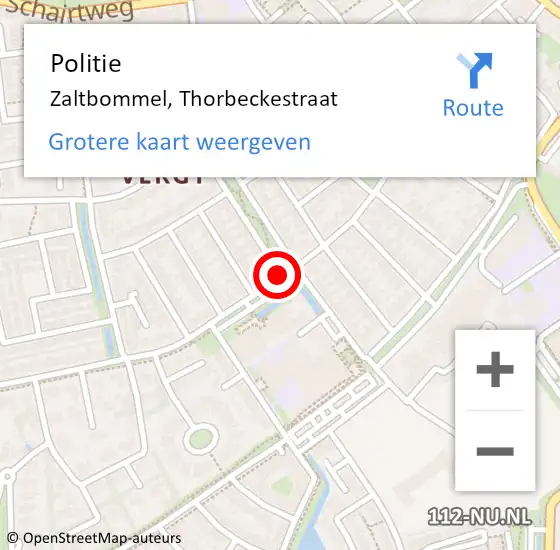 Locatie op kaart van de 112 melding: Politie Zaltbommel, Thorbeckestraat op 2 december 2018 00:43