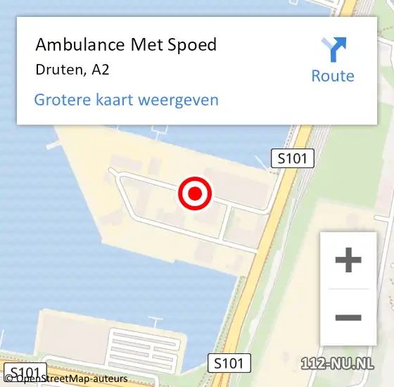Locatie op kaart van de 112 melding: Ambulance Met Spoed Naar Druten, A2 op 2 december 2018 01:30