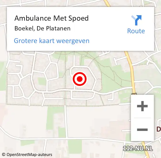 Locatie op kaart van de 112 melding: Ambulance Met Spoed Naar Boekel, De Platanen op 2 december 2018 02:06