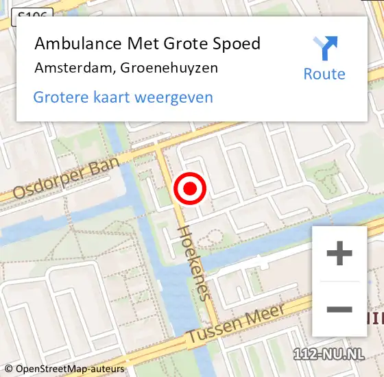 Locatie op kaart van de 112 melding: Ambulance Met Grote Spoed Naar Amsterdam, Groenehuyzen op 2 december 2018 03:01