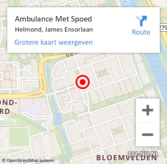 Locatie op kaart van de 112 melding: Ambulance Met Spoed Naar Helmond, James Ensorlaan op 2 december 2018 03:38