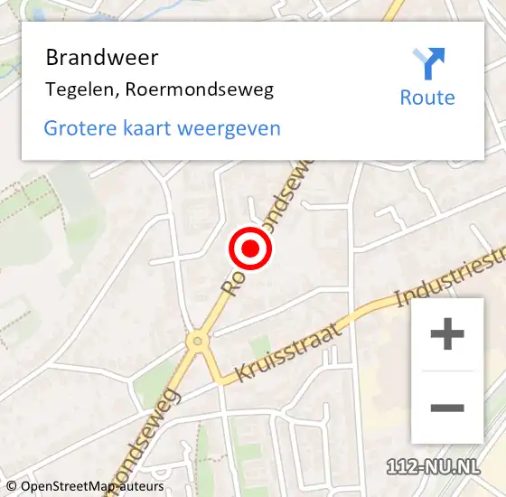 Locatie op kaart van de 112 melding: Brandweer Tegelen, Roermondseweg op 2 december 2018 04:34