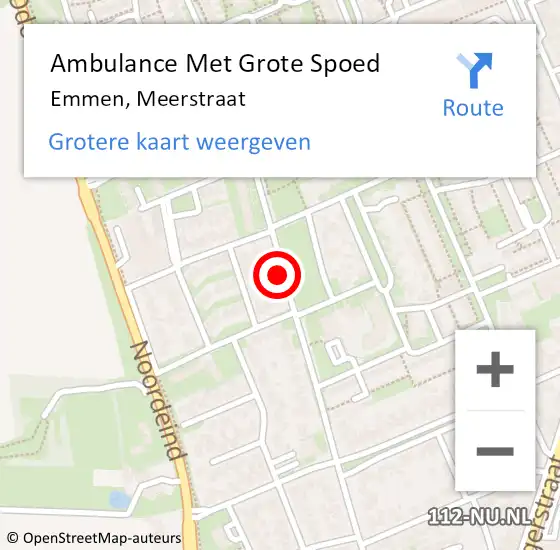 Locatie op kaart van de 112 melding: Ambulance Met Grote Spoed Naar Emmen, Meerstraat op 2 december 2018 06:48