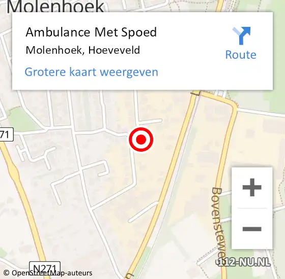 Locatie op kaart van de 112 melding: Ambulance Met Spoed Naar Molenhoek, Hoeveveld op 2 december 2018 07:21