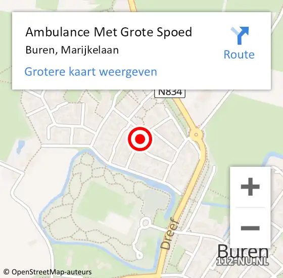 Locatie op kaart van de 112 melding: Ambulance Met Grote Spoed Naar Buren, Marijkelaan op 2 december 2018 07:37