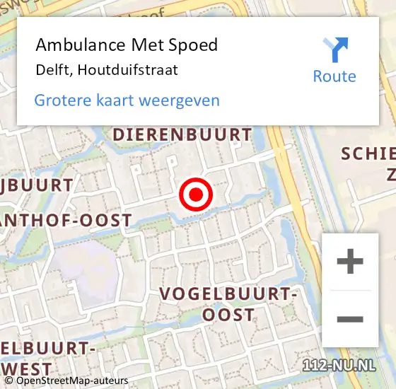 Locatie op kaart van de 112 melding: Ambulance Met Spoed Naar Delft, Houtduifstraat op 2 december 2018 08:55