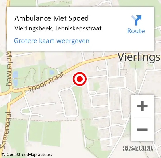 Locatie op kaart van de 112 melding: Ambulance Met Spoed Naar Vierlingsbeek, Jenniskensstraat op 2 december 2018 10:31