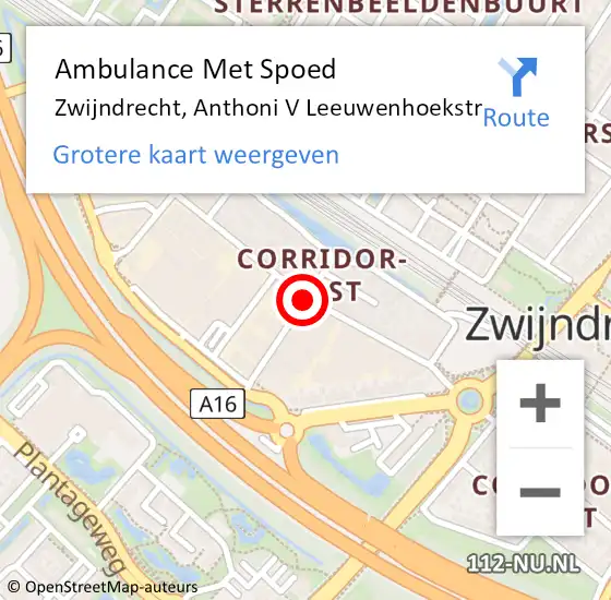 Locatie op kaart van de 112 melding: Ambulance Met Spoed Naar Zwijndrecht, Christiaan Huygensstraat op 2 december 2018 11:01