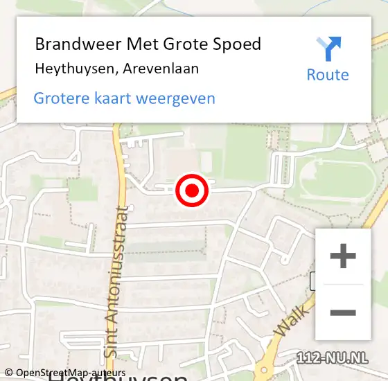 Locatie op kaart van de 112 melding: Brandweer Met Grote Spoed Naar Heythuysen, Arevenlaan op 2 december 2018 12:21