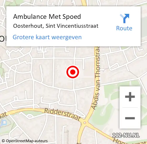 Locatie op kaart van de 112 melding: Ambulance Met Spoed Naar Oosterhout, Sint Vincentiusstraat op 2 december 2018 15:16