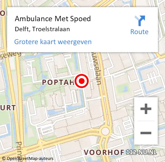 Locatie op kaart van de 112 melding: Ambulance Met Spoed Naar Delft, Troelstralaan op 2 december 2018 15:40