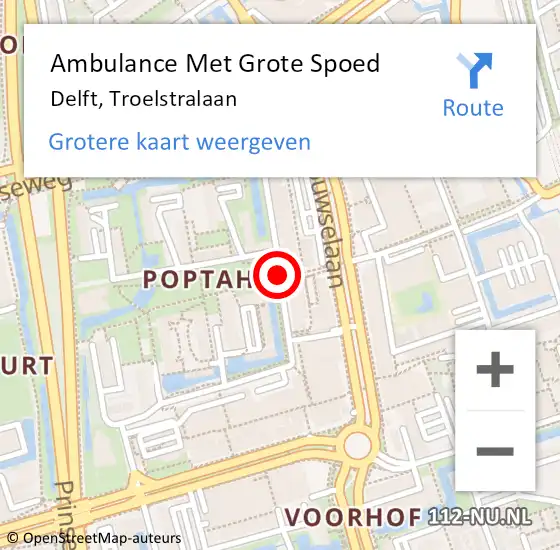 Locatie op kaart van de 112 melding: Ambulance Met Grote Spoed Naar Delft, Troelstralaan op 2 december 2018 15:43