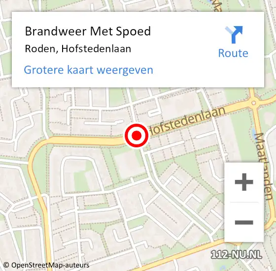 Locatie op kaart van de 112 melding: Brandweer Met Spoed Naar Roden, Hofstedenlaan op 2 december 2018 15:44