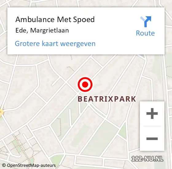 Locatie op kaart van de 112 melding: Ambulance Met Spoed Naar Ede, Margrietlaan op 2 december 2018 18:09