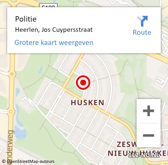 Locatie op kaart van de 112 melding: Politie Heerlen, Jos Cuypersstraat op 2 december 2018 18:22