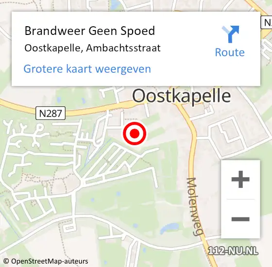 Locatie op kaart van de 112 melding: Brandweer Geen Spoed Naar Oostkapelle, Ambachtsstraat op 2 december 2018 18:43