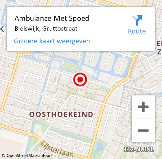 Locatie op kaart van de 112 melding: Ambulance Met Spoed Naar Bleiswijk, Gruttostraat op 2 december 2018 20:18