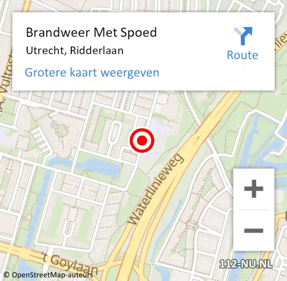 Locatie op kaart van de 112 melding: Brandweer Met Spoed Naar Utrecht, Ridderlaan op 2 december 2018 20:49