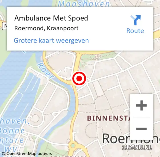 Locatie op kaart van de 112 melding: Ambulance Met Spoed Naar Roermond, Kraanpoort op 2 december 2018 22:52