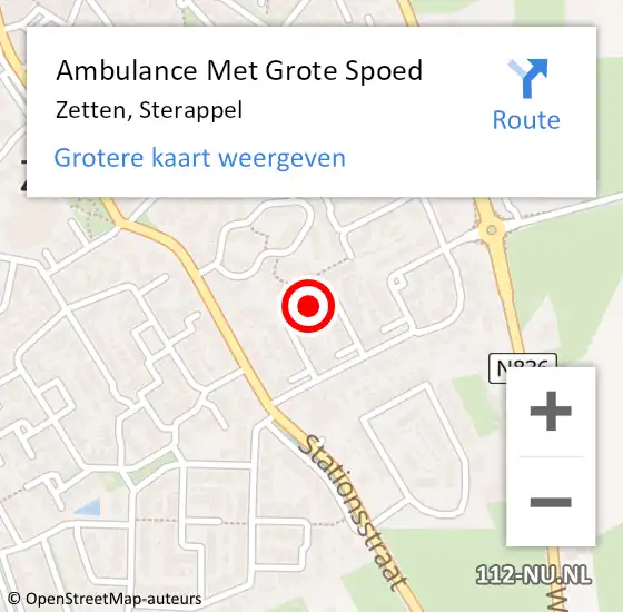Locatie op kaart van de 112 melding: Ambulance Met Grote Spoed Naar Zetten, Sterappel op 3 december 2018 00:08