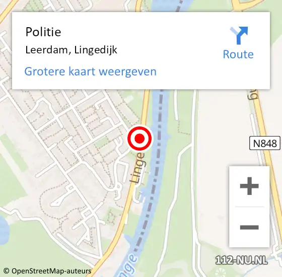 Locatie op kaart van de 112 melding: Politie Leerdam, Lingedijk op 3 december 2018 07:15