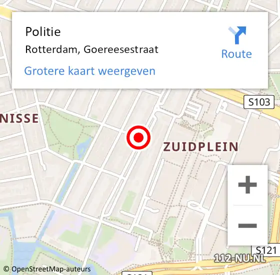 Locatie op kaart van de 112 melding: Politie Rotterdam, Goereesestraat op 3 december 2018 07:38