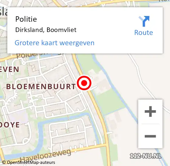 Locatie op kaart van de 112 melding: Politie Dirksland, Boomvliet op 3 december 2018 08:20