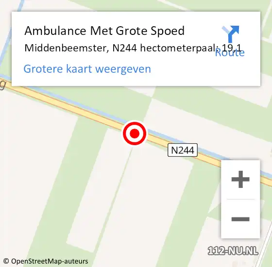 Locatie op kaart van de 112 melding: Ambulance Met Grote Spoed Naar Middenbeemster, N244 hectometerpaal: 19,1 op 3 december 2018 08:45