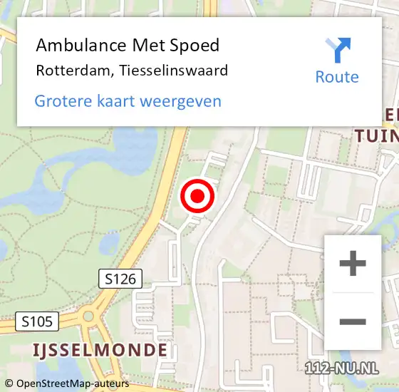 Locatie op kaart van de 112 melding: Ambulance Met Spoed Naar Rotterdam, Tiesselinswaard op 3 december 2018 08:49