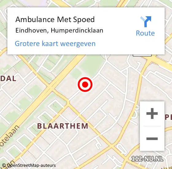 Locatie op kaart van de 112 melding: Ambulance Met Spoed Naar Eindhoven, Humperdincklaan op 3 december 2018 08:58