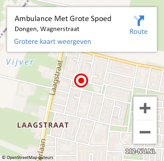 Locatie op kaart van de 112 melding: Ambulance Met Grote Spoed Naar Dongen, Wagnerstraat op 3 december 2018 13:55