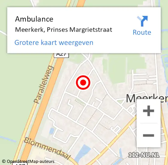 Locatie op kaart van de 112 melding: Ambulance Meerkerk, Prinses Margrietstraat op 3 december 2018 17:28