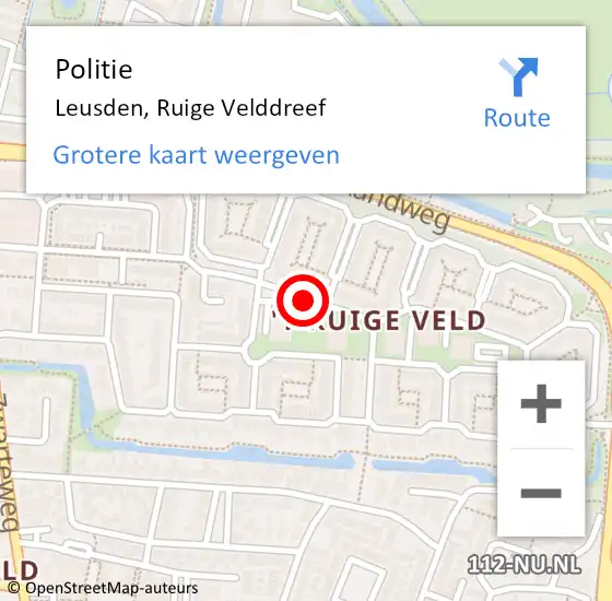 Locatie op kaart van de 112 melding: Politie Leusden, Ruige Velddreef op 3 december 2018 17:36