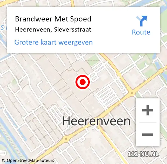 Locatie op kaart van de 112 melding: Brandweer Met Spoed Naar Heerenveen, Sieversstraat op 16 maart 2014 16:01